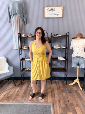 The Beverly Button Dress in Harvest Gold