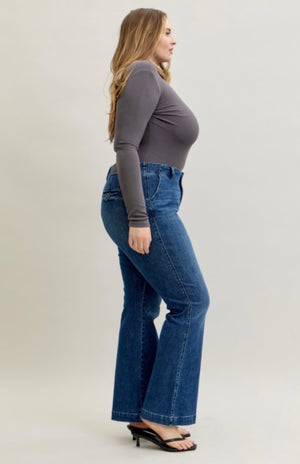 Judy Blue High Waisted Flares with Pin Tuck Detail