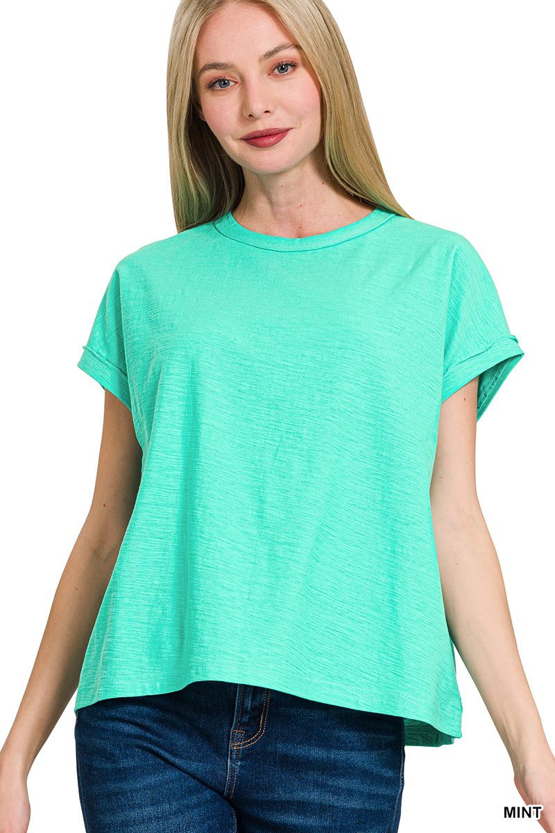 Cotton Slub Round Neck Tee in Mint