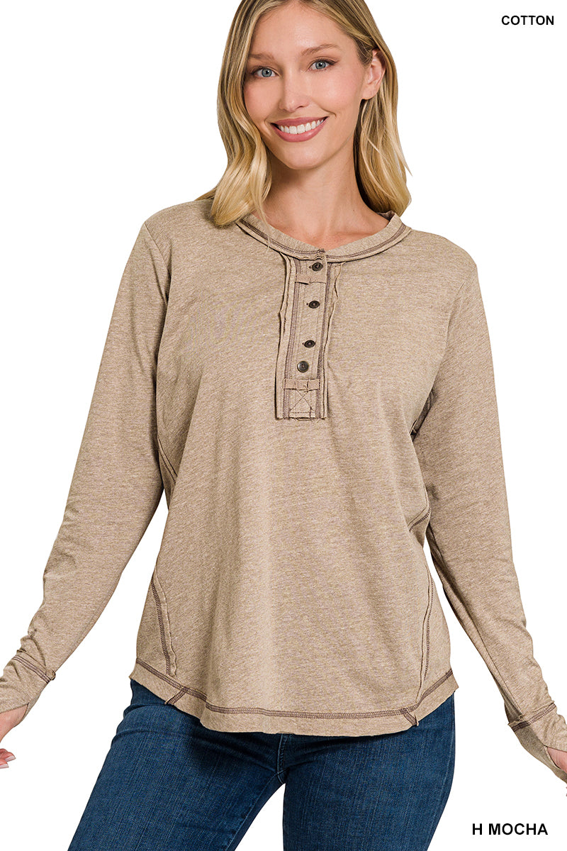 Living On the Edge Long Sleeve Top in Mocha