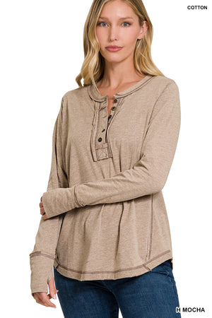 Living On the Edge Long Sleeve Top in Mocha