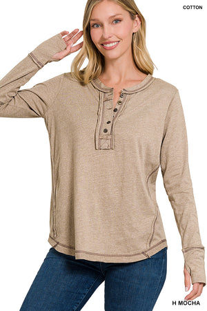 Living On the Edge Long Sleeve Top in Mocha
