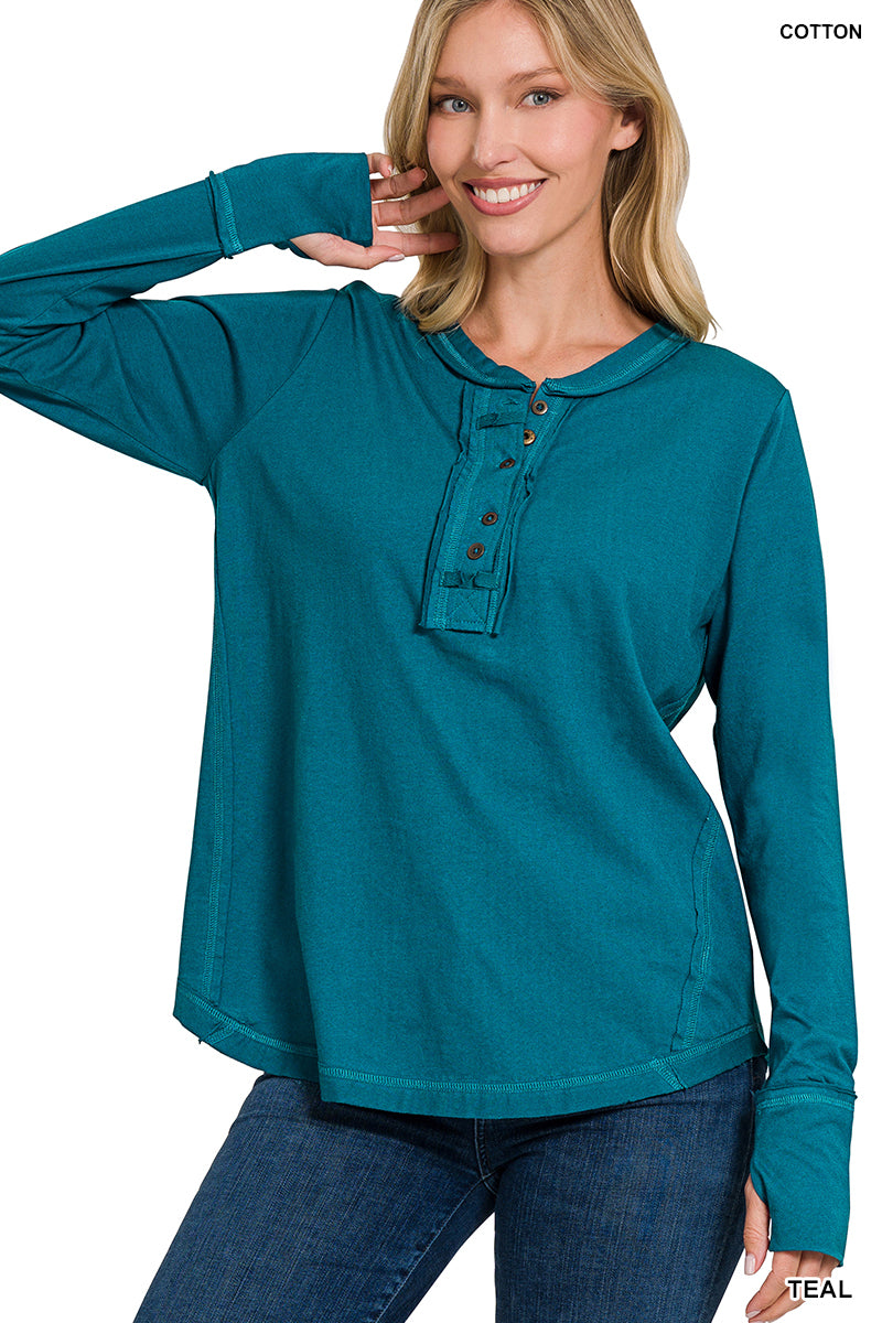 Living On the Edge Long Sleeve Top in Teal
