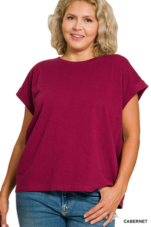 Spring Time Vibes Short Sleeve Top with Roll tab Sleeves