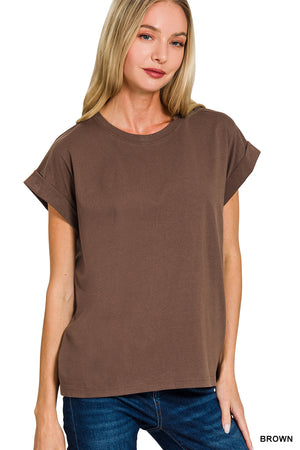 Spring Time Vibes Short Sleeve Top with Roll tab Sleeves