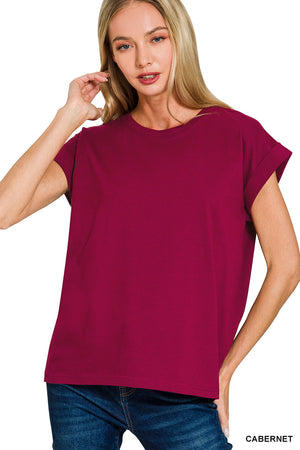 Spring Time Vibes Short Sleeve Top with Roll tab Sleeves