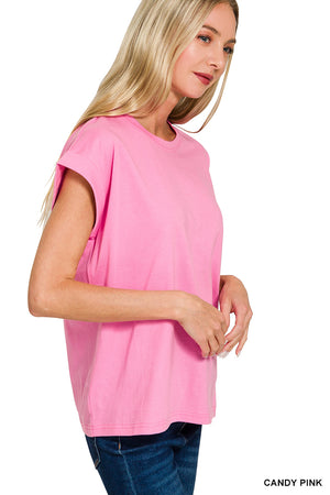 Spring Time Vibes Short Sleeve Top with Roll tab Sleeves