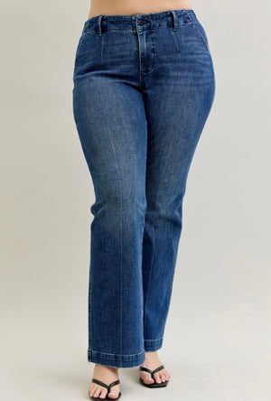 Judy Blue High Waisted Flares with Pin Tuck Detail