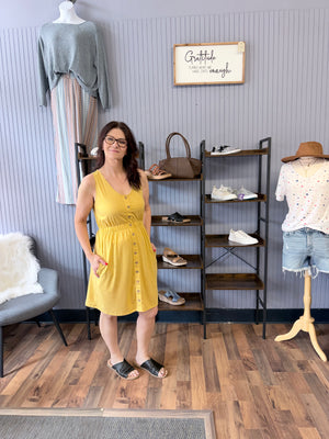 The Beverly Button Dress in Harvest Gold