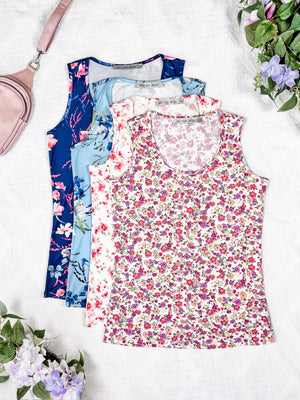 Luxe Crew Tank - Light Blue Floral Bliss