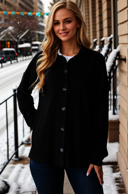 I'm here for it Ribbed Lightweight Shacket - Black