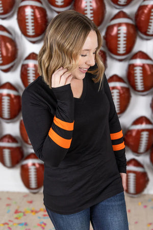 Gameday Varsity Long Sleeve Top in Orange and Black