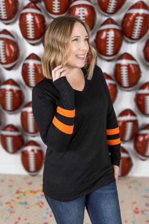 Gameday Varsity Long Sleeve Top in Orange and Black