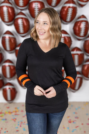 Gameday Varsity Long Sleeve Top in Orange and Black