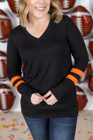 Gameday Varsity Long Sleeve Top in Orange and Black