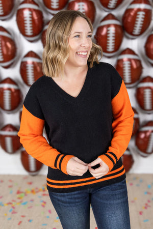 Gameday Varsity Sweater in Orange and Black