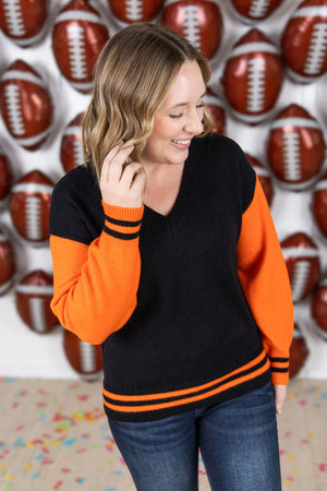 Gameday Varsity Sweater in Orange and Black
