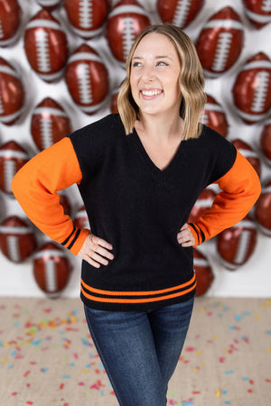 Gameday Varsity Sweater in Orange and Black