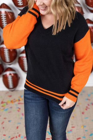 Gameday Varsity Sweater in Orange and Black