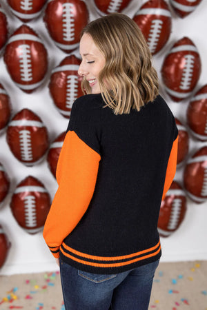 Gameday Varsity Sweater in Orange and Black
