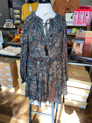 Boho Paisley Midi Dress - Black