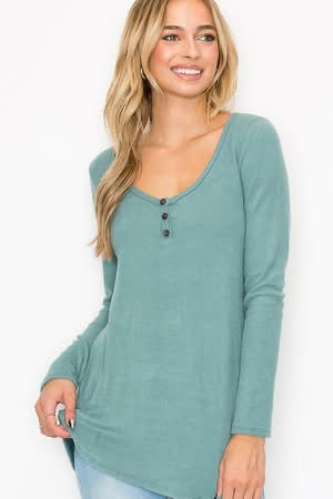 Cozy Days Brushed Hacci Henley - Multiple Color