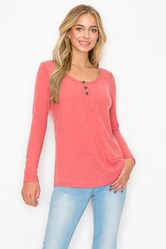 Cozy Days Brushed Hacci Henley - Multiple Color