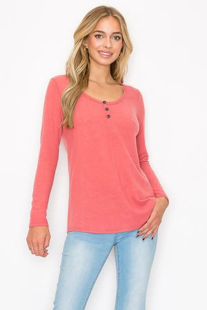 Cozy Days Brushed Hacci Henley - Multiple Color