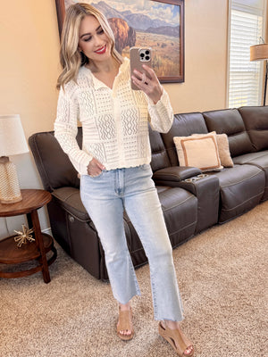 Open Light Quilt Knit Cardigan : Cream