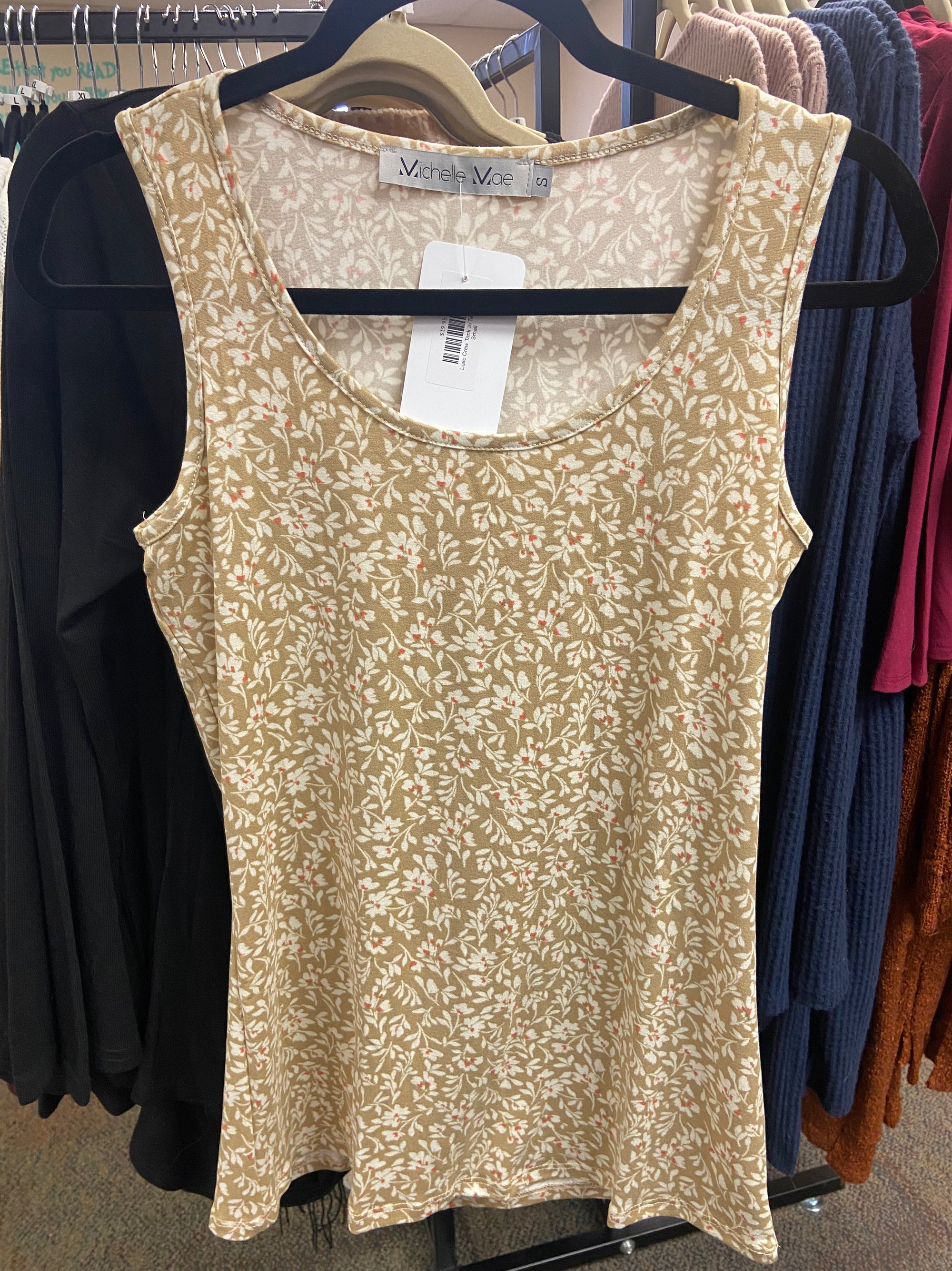 Luxe Crew Tank in Tan Floral