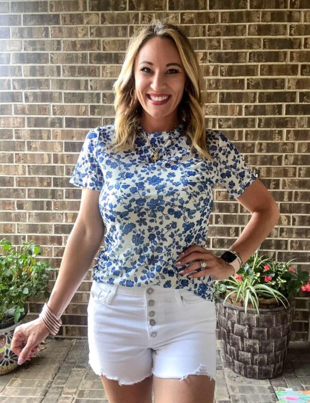 Short Sleeve Navy Floral Mesh Tee