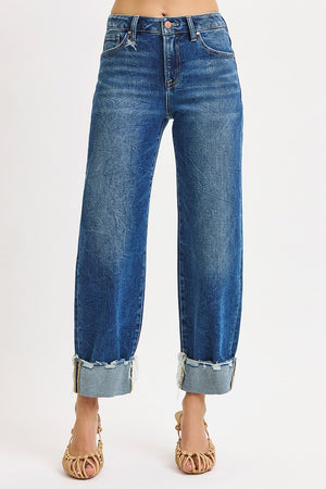 Risen High Rise Crop Boyfriend Cuffed Jeans