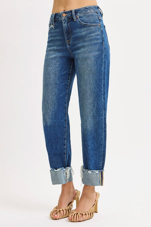 Risen High Rise Crop Boyfriend Cuffed Jeans