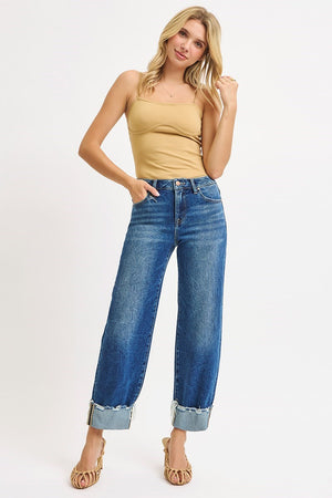 Risen High Rise Crop Boyfriend Cuffed Jeans