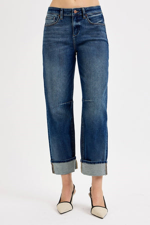 Risen Slouchy Crop Barrel Cuffed Jeans