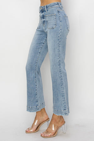 Risen High Rise Cropped Flare Patch Pocket Jeans