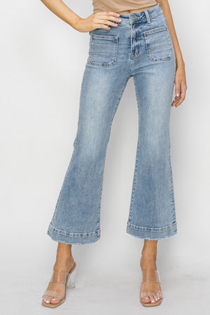 Risen High Rise Cropped Flare Patch Pocket Jeans
