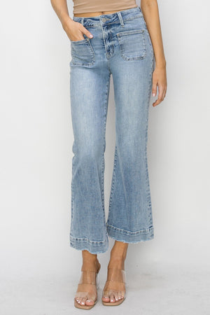 Risen High Rise Cropped Flare Patch Pocket Jeans