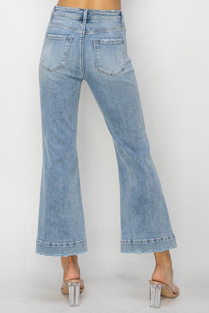 Risen High Rise Cropped Flare Patch Pocket Jeans