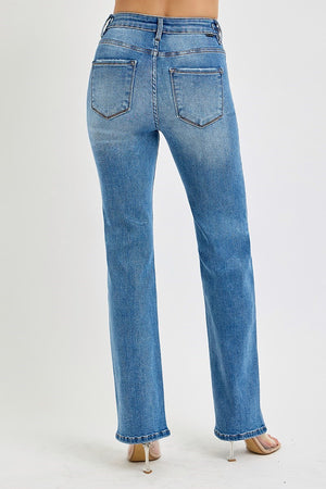 Risen Tummy Control High Rise Straight Jeans with Chained Waistband