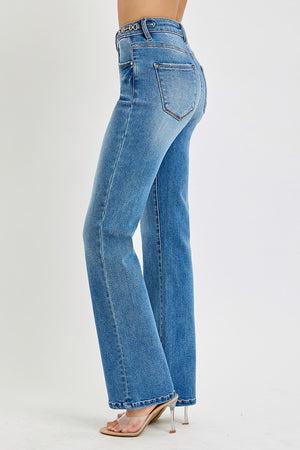 Risen Tummy Control High Rise Straight Jeans with Chained Waistband