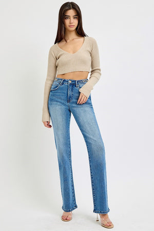 Risen Tummy Control High Rise Straight Jeans with Chained Waistband