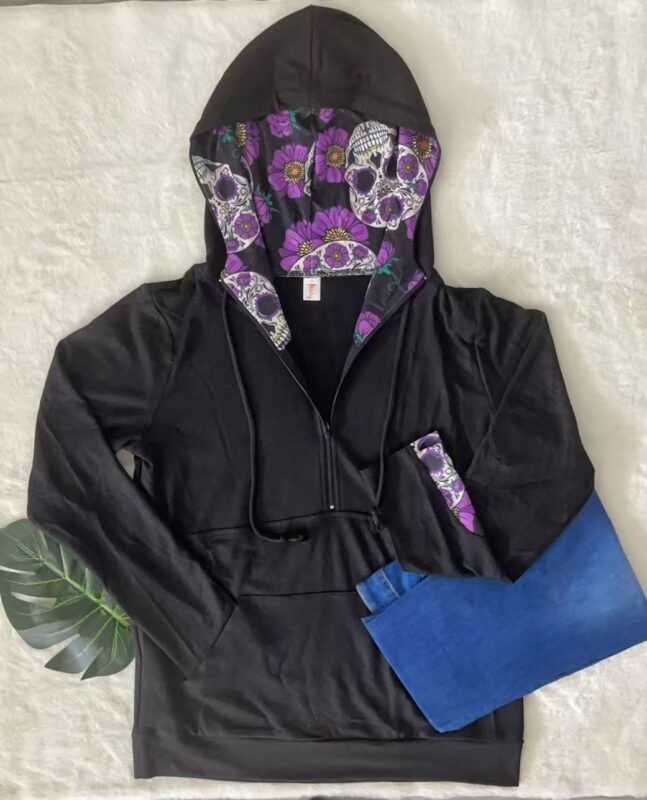 Sugar Skull Half Zip Hoodie
