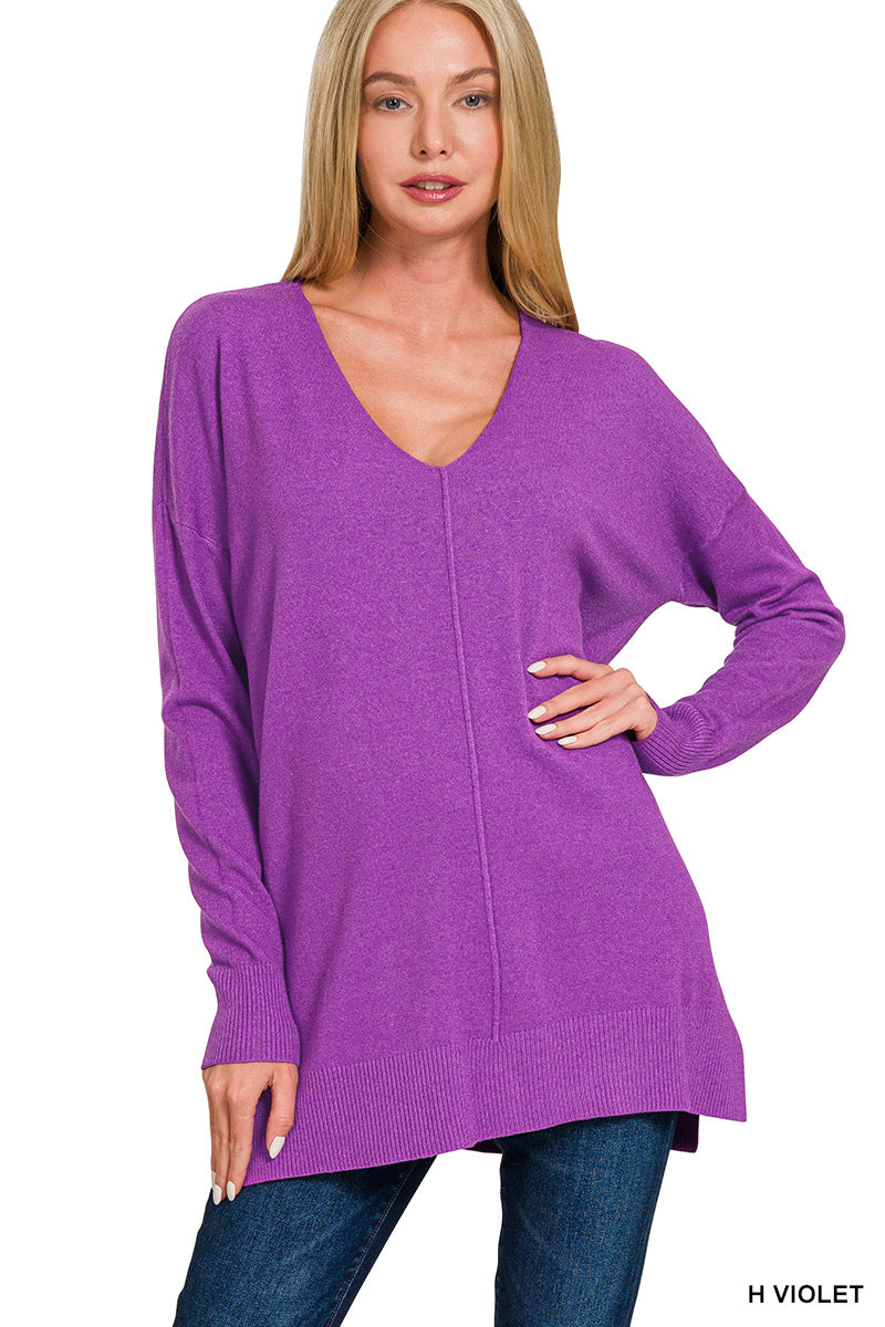 Simple Silhouette Brushed Hacci Sweater in Violet