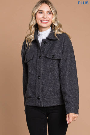 Boucle' Teddy Trucker Jacket in Charcoal