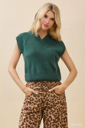 Curvy Classic V-Neck Sweater Vest in Hunter Green