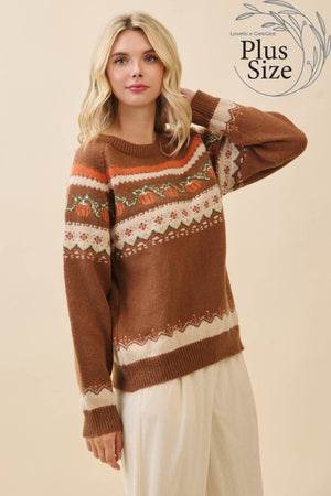 Autumn Pumpkin Knit Fair Isle Sweater