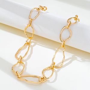 Gold Artisanal Hammered Organic Link Necklace