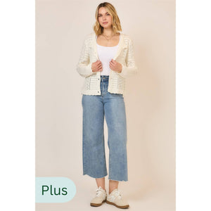 Open Light Quilt Knit Cardigan : Cream