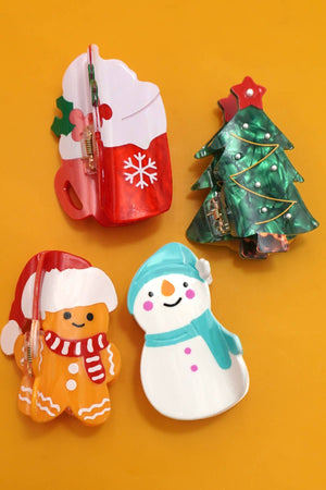 CHRISTMAS TREE SANTA SNOWMAN HAIR CLAW CLIPS